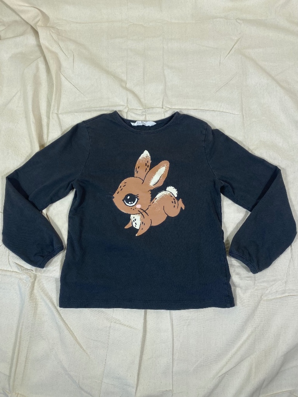 H&M Girls Dark Grey with Bunny Graphic Long Sleeve
